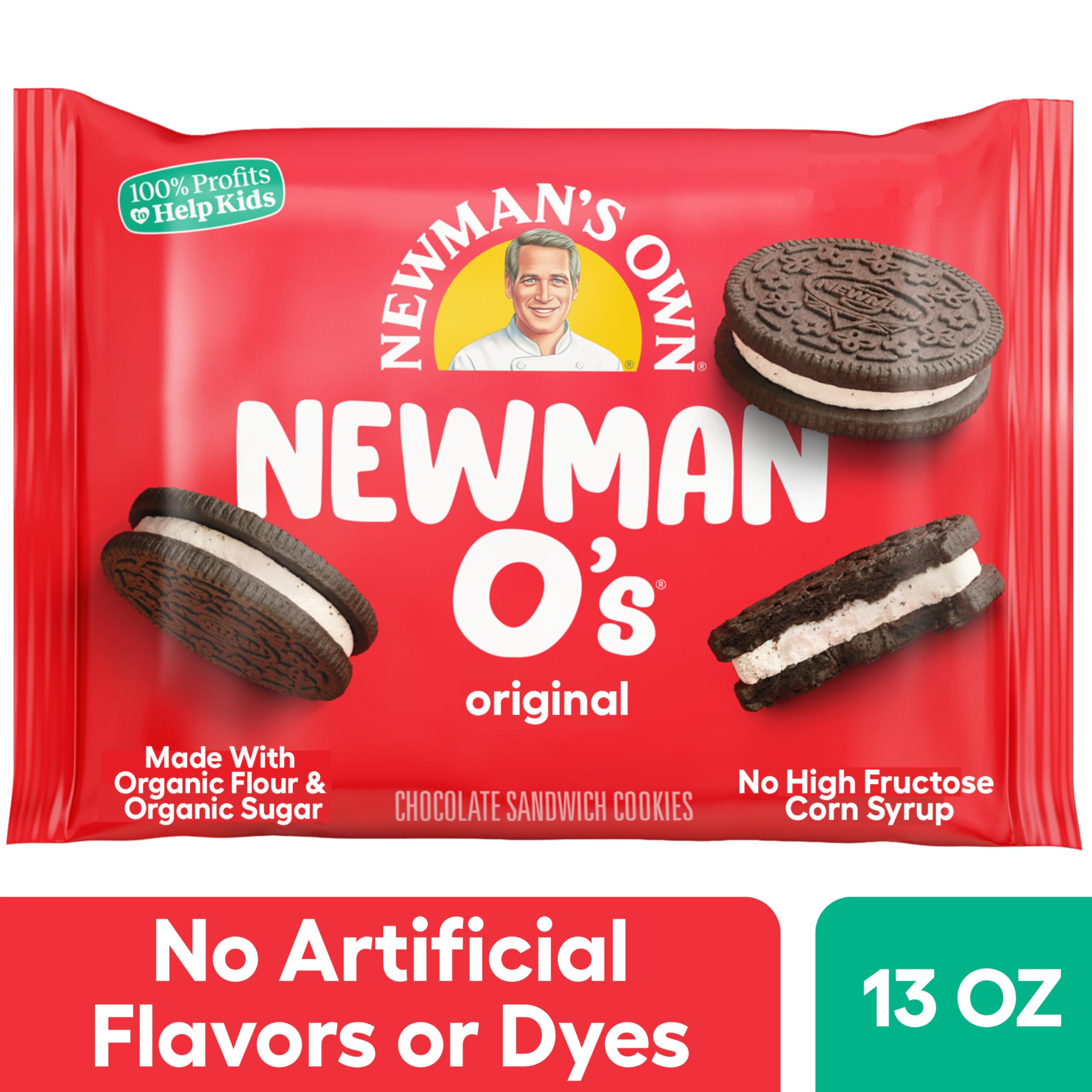 Stacked Newman-O's cookies show crisp wafers.