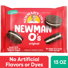 Stacked Newman-O's cookies show crisp wafers.