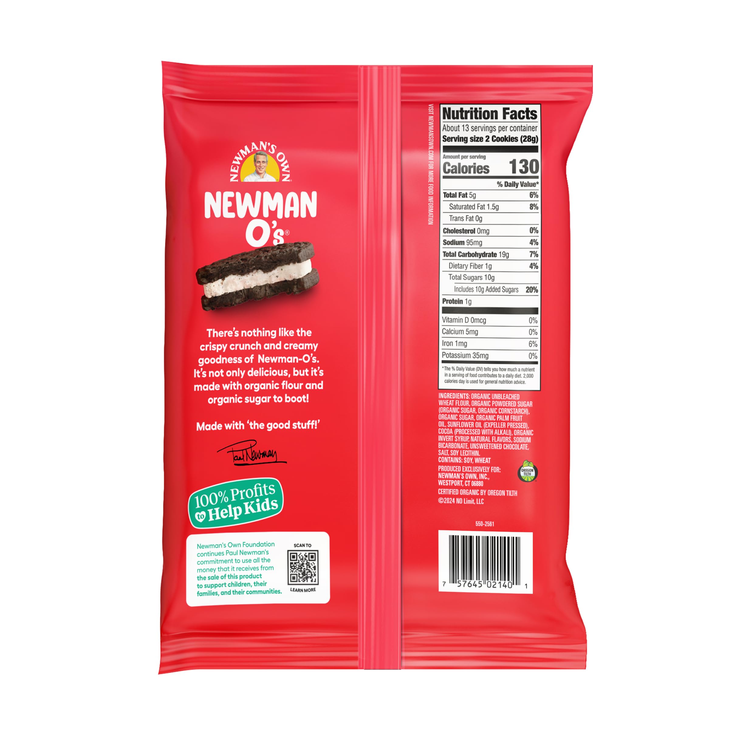 Newman's Own packaging highlights organic ingredients.