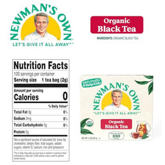 Newman's Own Organic Black Tea bags, individually wrapped for freshness