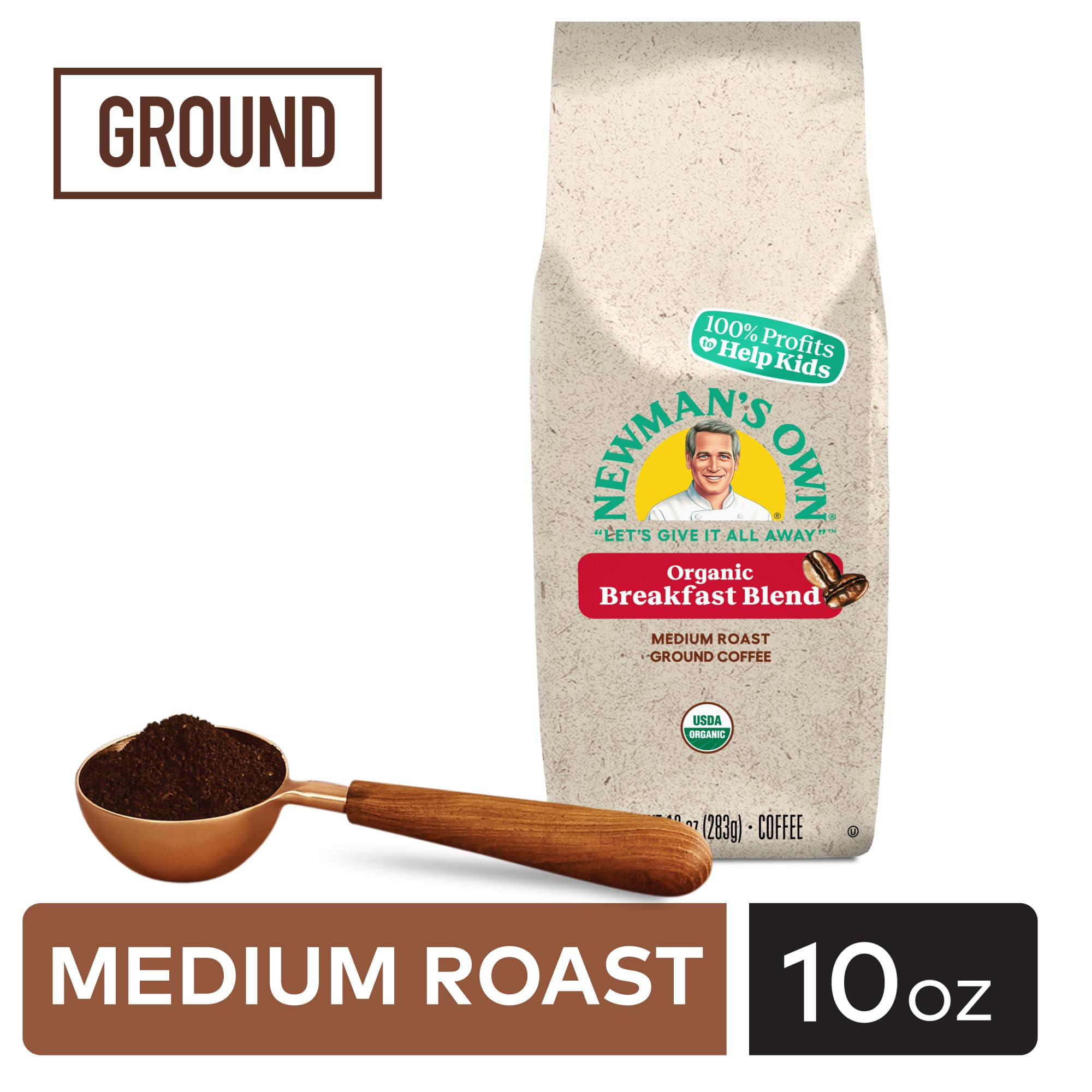 Cup of Newman's Own Organic Breakfast Blend showing rich aroma