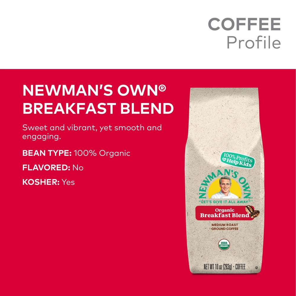 Newman's Own Organic Breakfast Blend coffee grounds ready for grinding