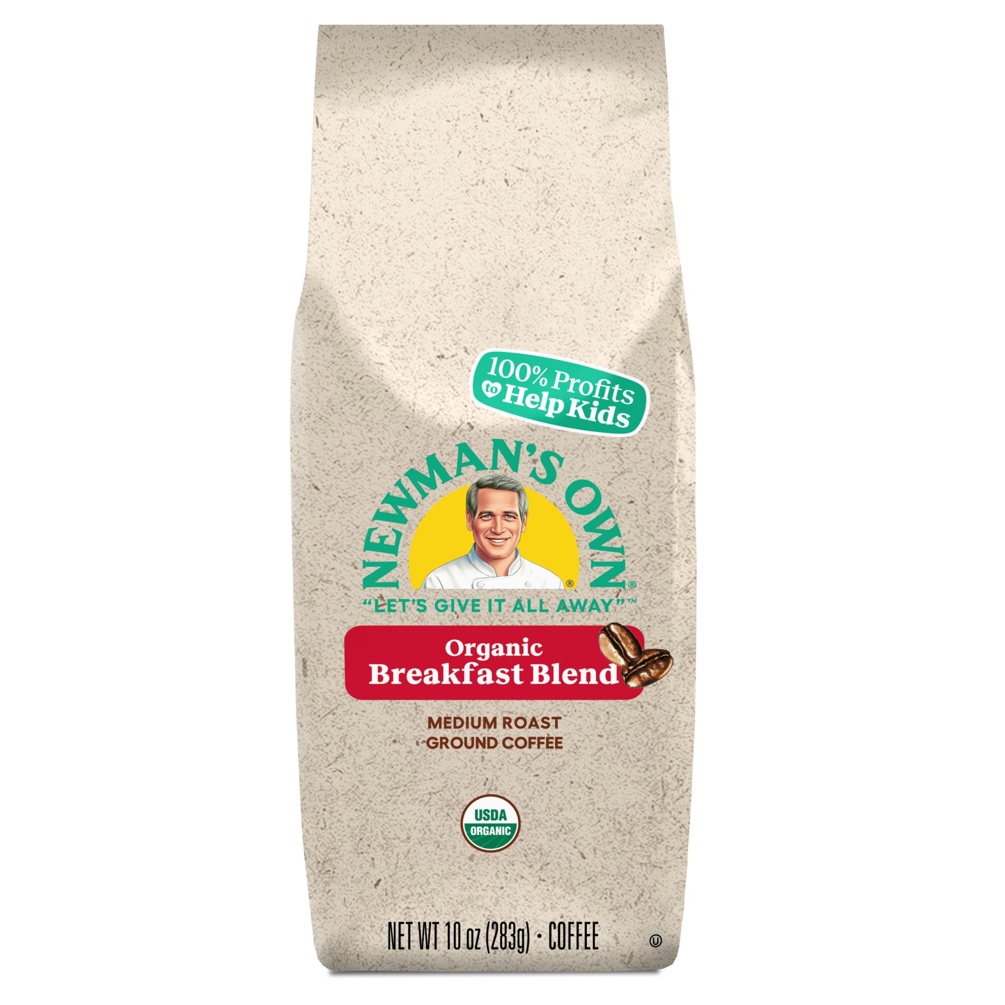 Organic certification seal on Newman's Own Breakfast Blend packaging