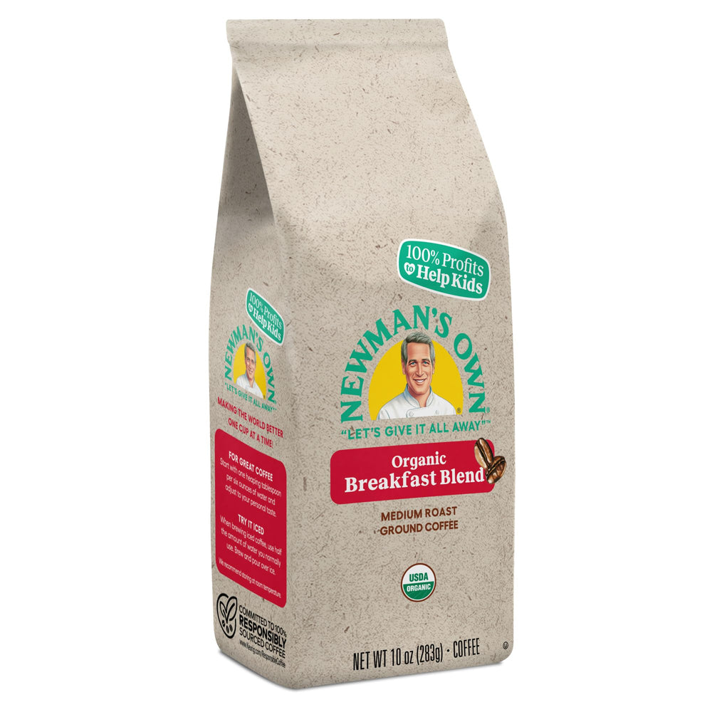 Gourmet coffee scoop beside Newman's Own Breakfast Blend