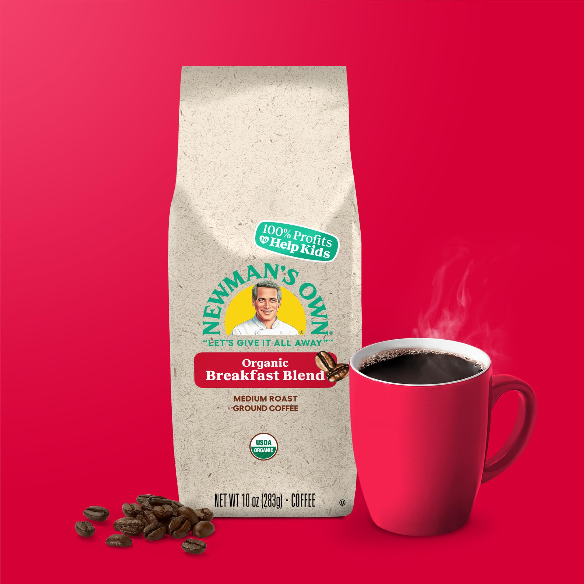 Packaging closeup of Newman's Own Organic Breakfast Blend