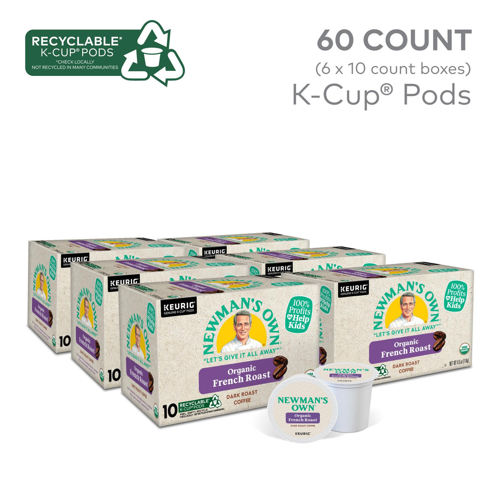 Newman's Own Organic French Roast K-Cup pods back-label highlighting certifications.