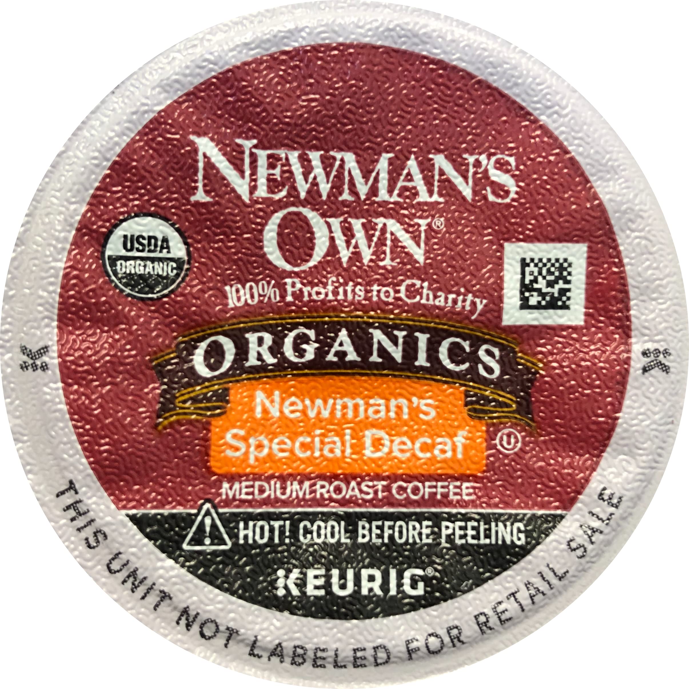 Newman's Own Organic Special Blend Decaf K-Cup brew closeup shows rich flavor and smooth finish.