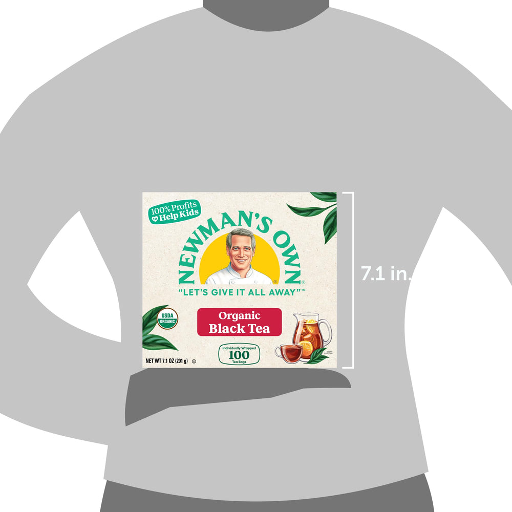 Newman's Own Organics box of 100 tea bags for daily brewing.