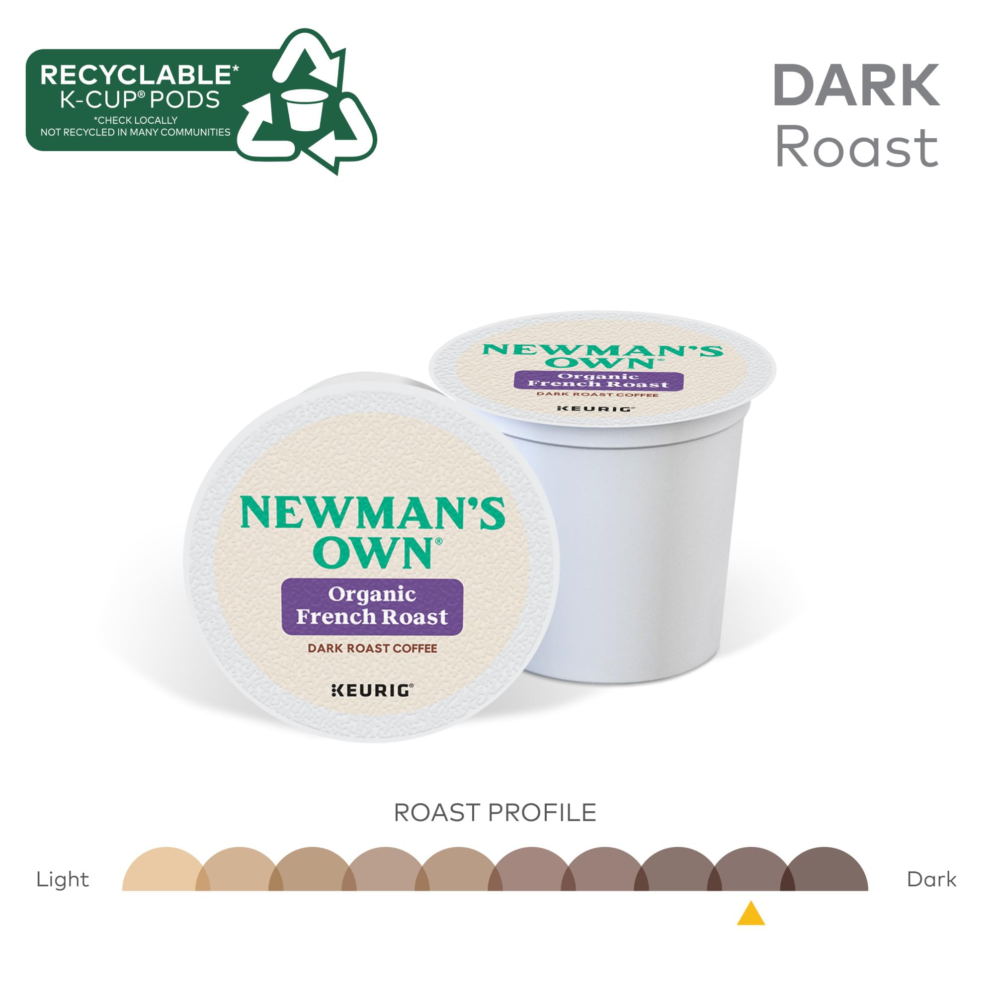 Newman's Own Organic French Roast beans and pack show organic sourcing.