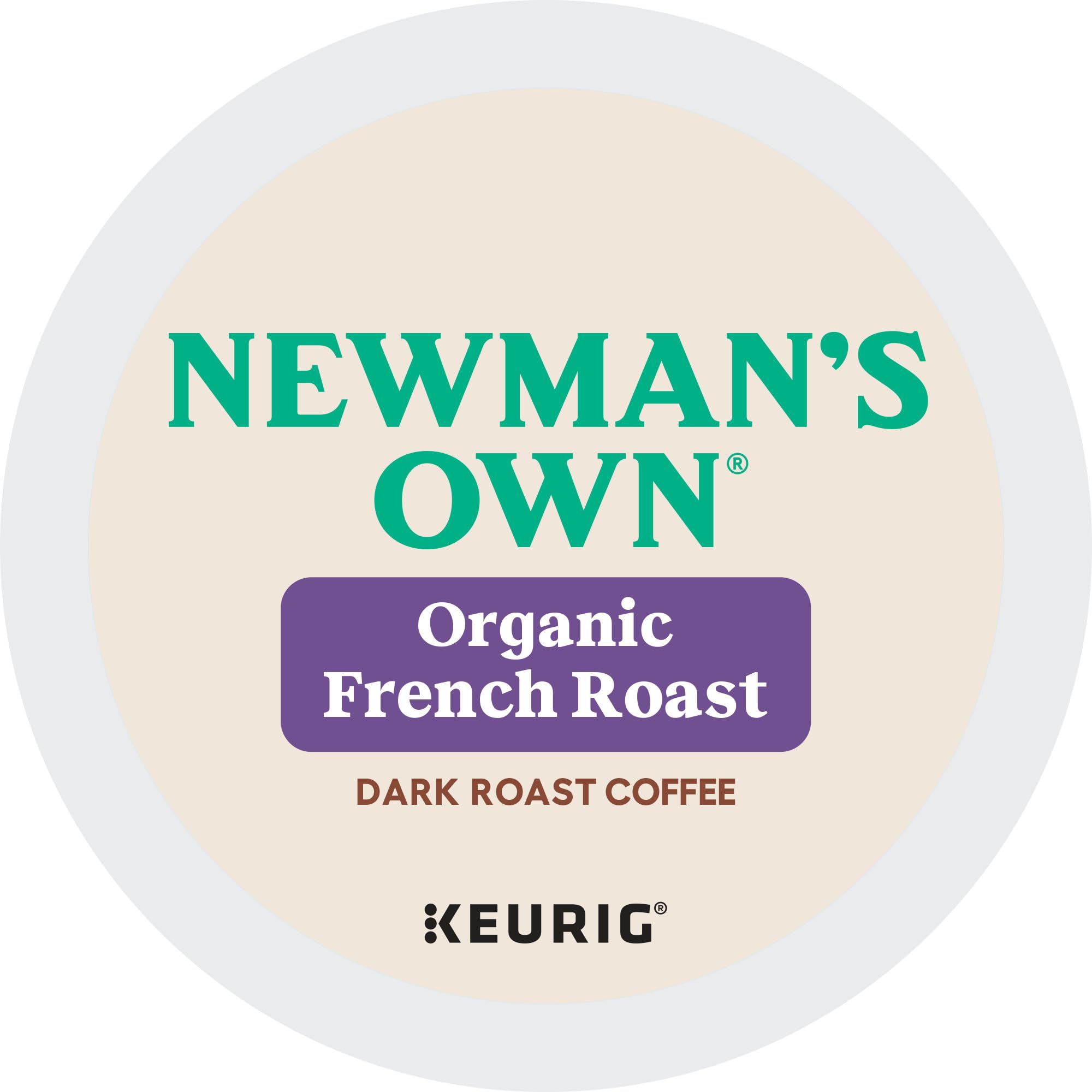 Newman's Own Organic French Roast Keurig pods closeup aroma with chocolatey notes.