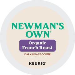 Newman's Own Organic French Roast Keurig pods closeup aroma with chocolatey notes.