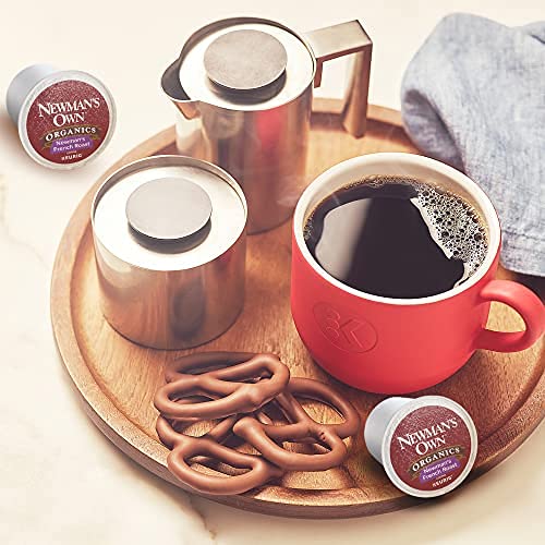 Newman's Own Organic French Roast Keurig pods in an office morning scene.
