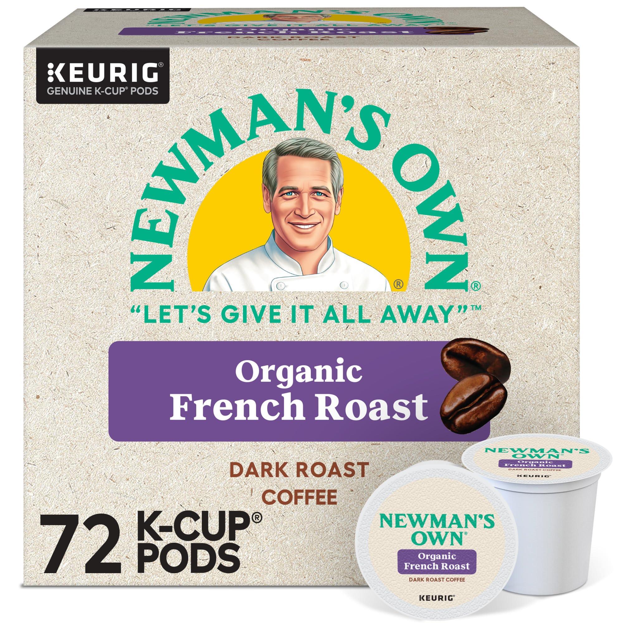 Newman's Own Organic French Roast Keurig pods pack shot for bold, quick mornings.