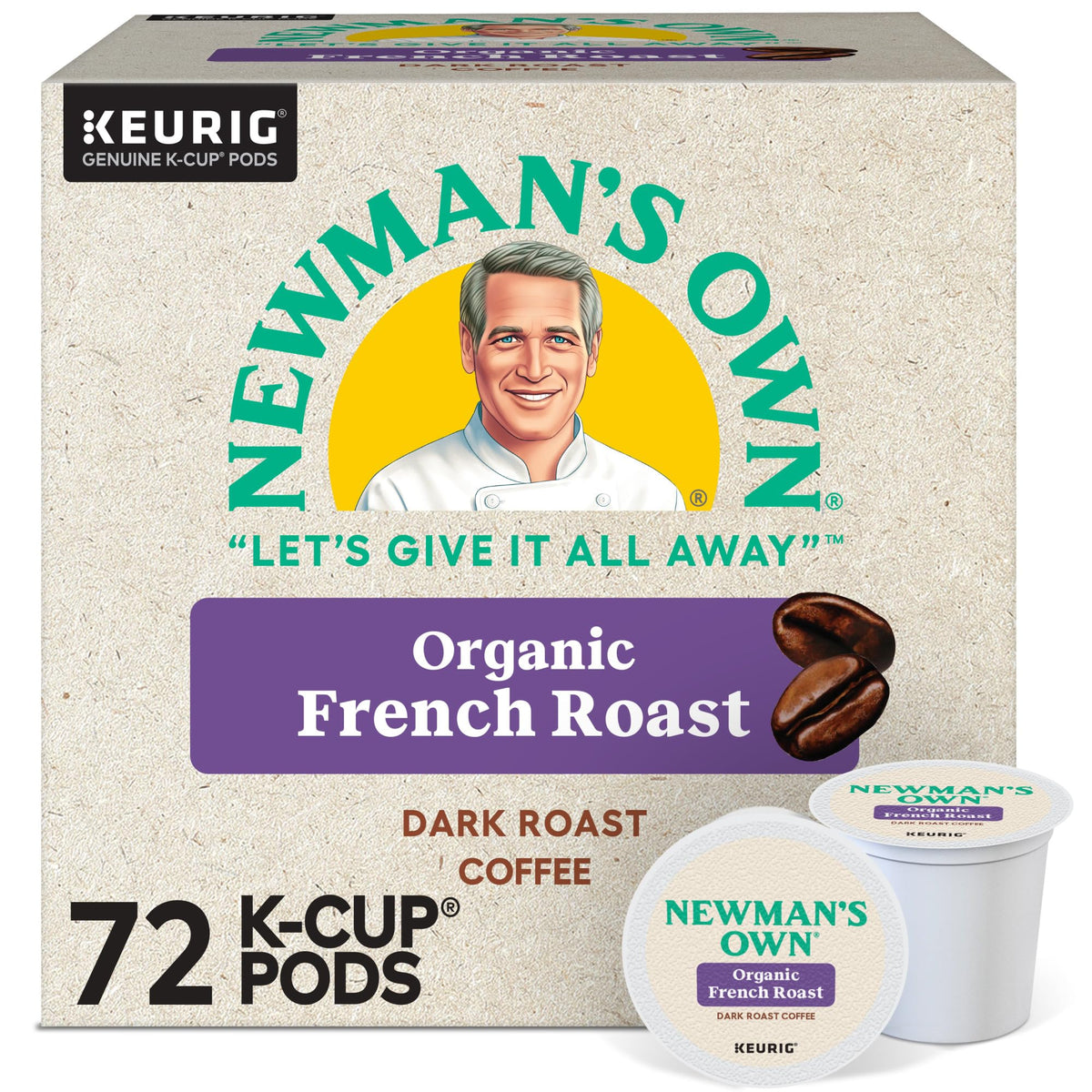 Newman's Own Organic French Roast Keurig pods pack shot for bold, quick mornings.