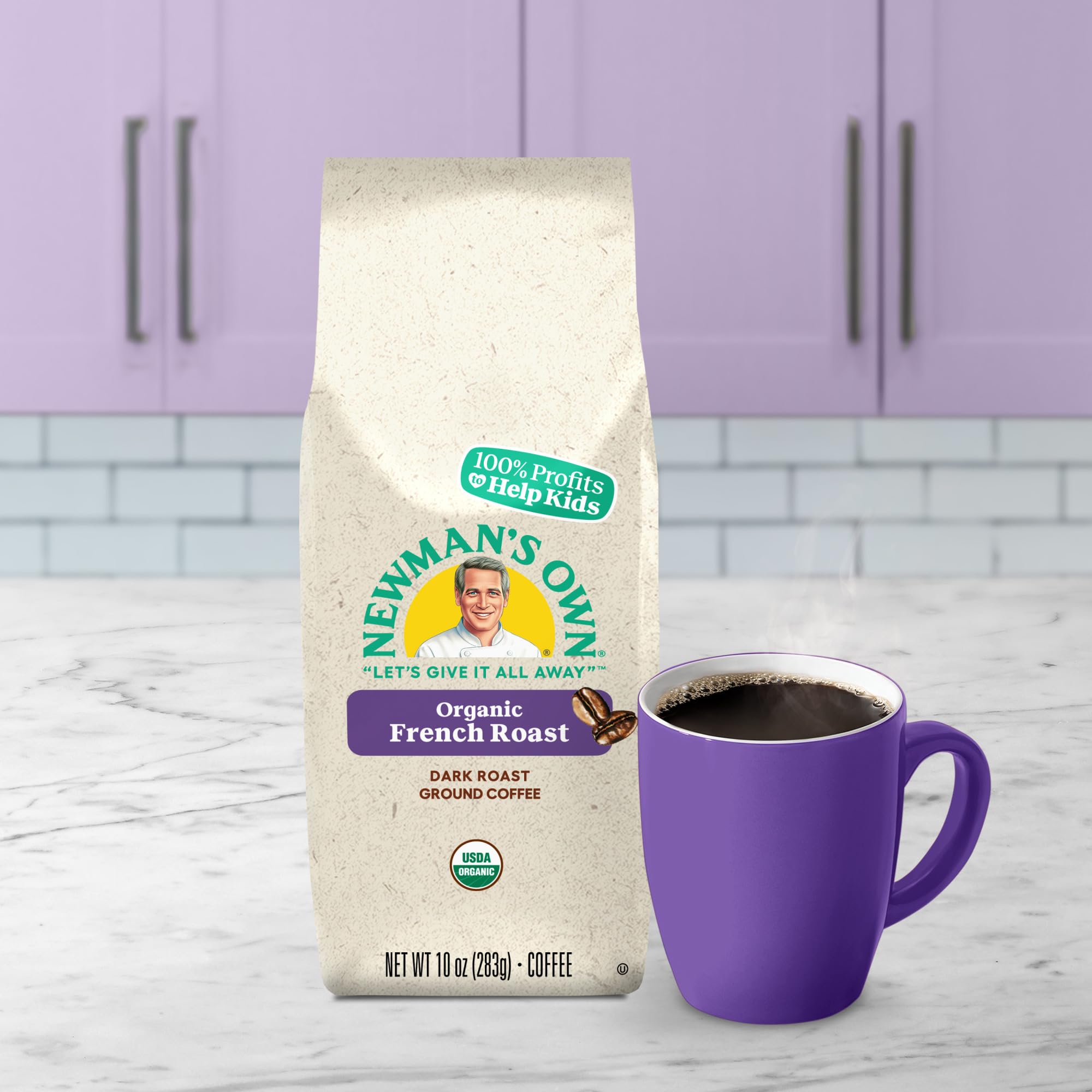 Pour-over setup with Newman's Own Organics French Roast for rich flavor