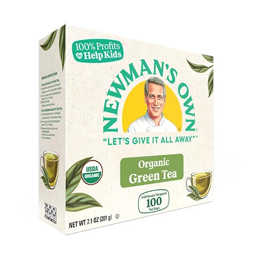 Tea bag with tag from Newman's Own Organic Green Tea for easy single-serve brewing