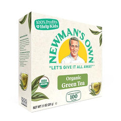 Tea bag with tag from Newman's Own Organic Green Tea for easy single-serve brewing