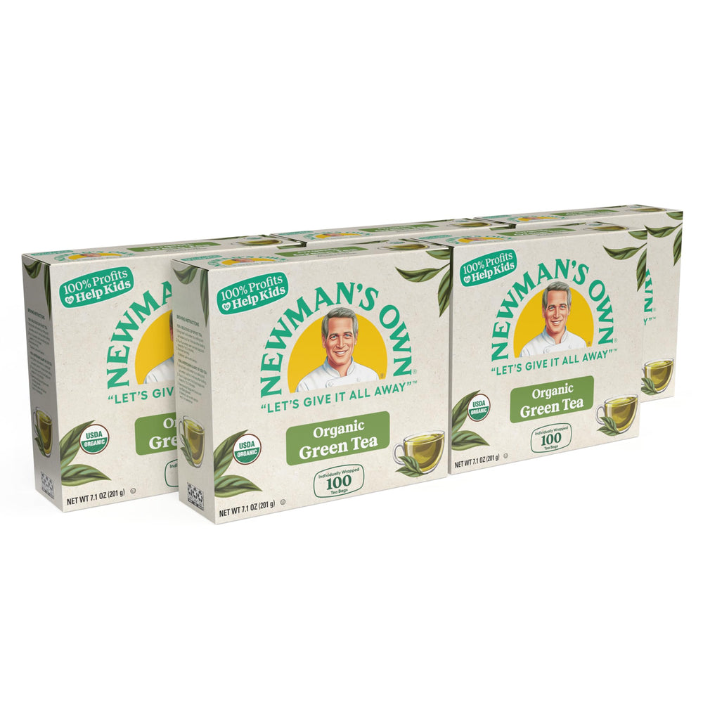 Newman's Own Organic Green Tea bags for a refreshing brew.