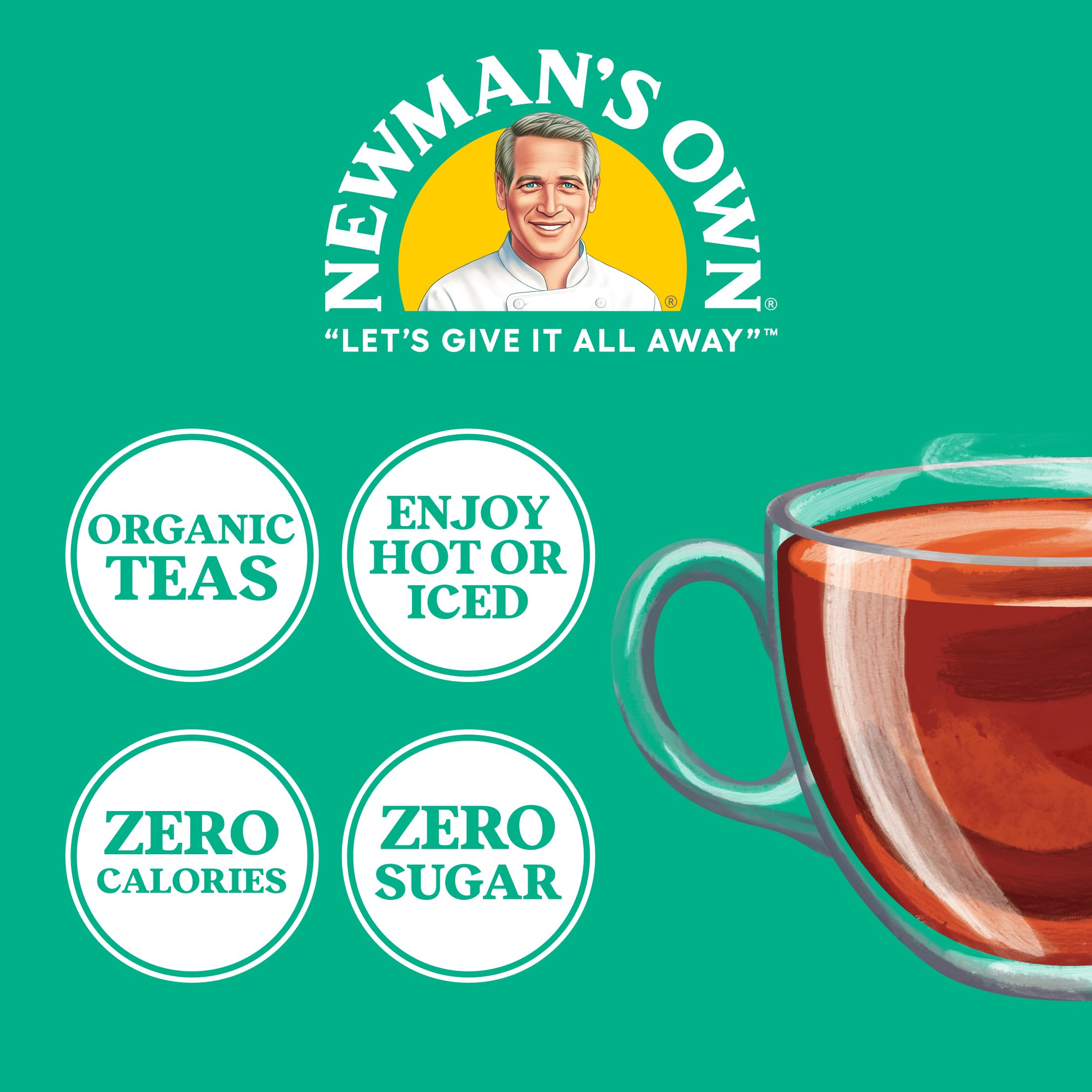 Newman's Own Organic Green Tea leaves close-up showing vibrant color.