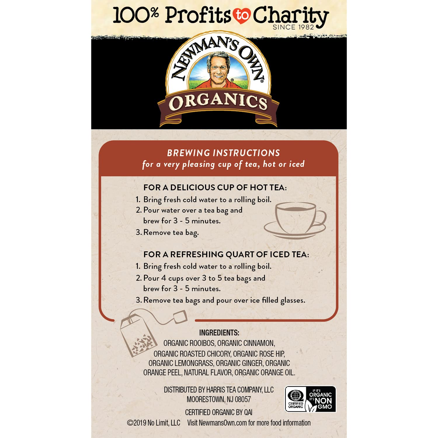 Close-up of Newman's Own Organic Rooibos tea bags for convenient use