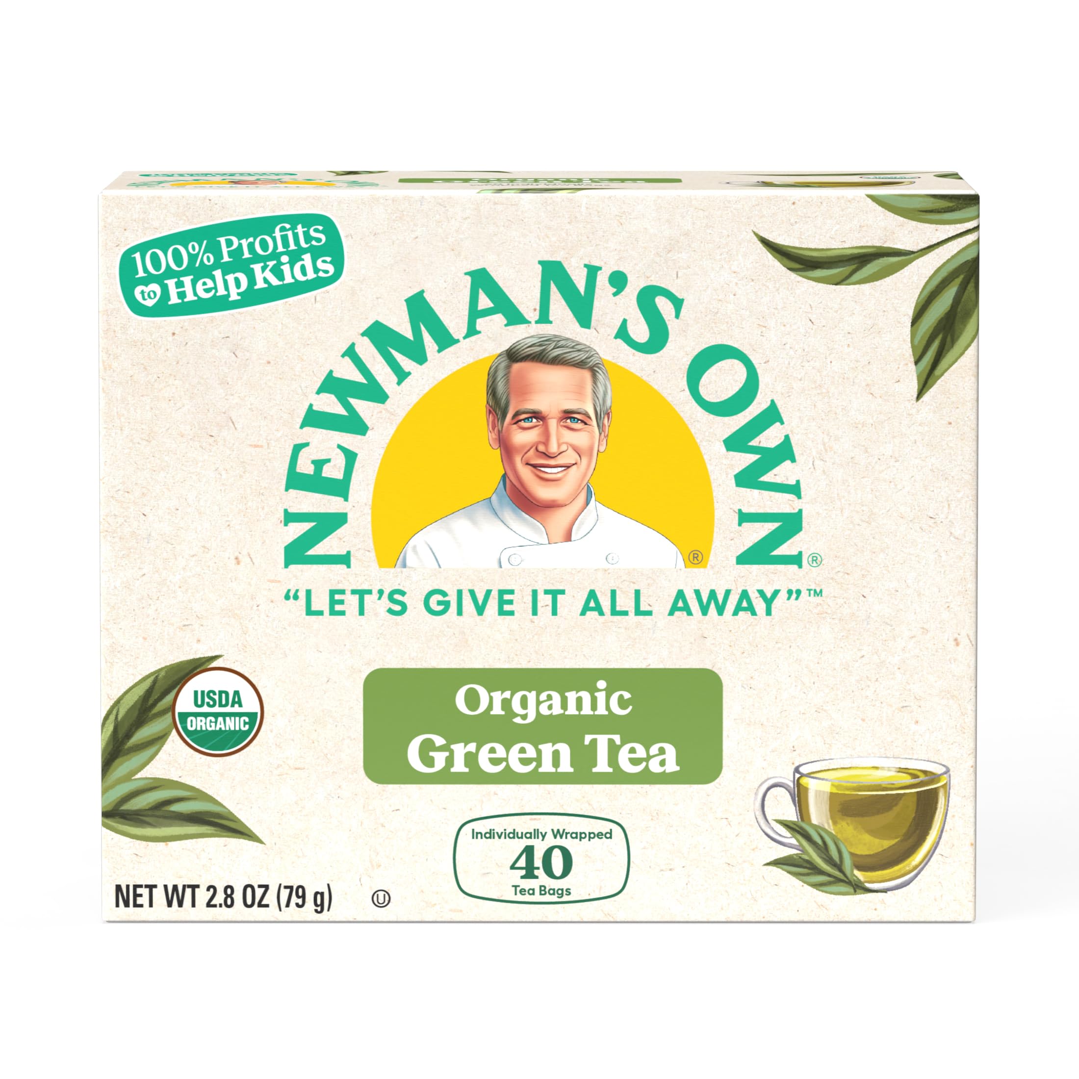 Newman's Own Organics Royal Green Tea hot brew steaming cup for refreshing flavor.