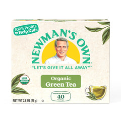 Newman's Own Organics Royal Green Tea hot brew steaming cup for refreshing flavor.