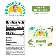 Newman's Own Organics Royal Green Tea tea bags close-up with inviting aroma.