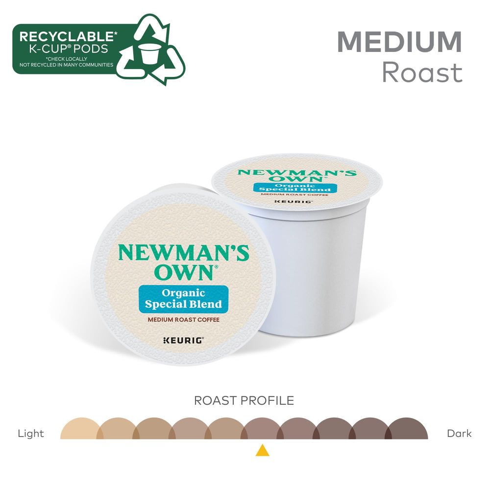 Newman's Own Organic Special Blend steam rising from a fresh cup.