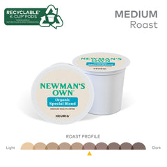 Newman's Own Organic Special Blend steam rising from a fresh cup.
