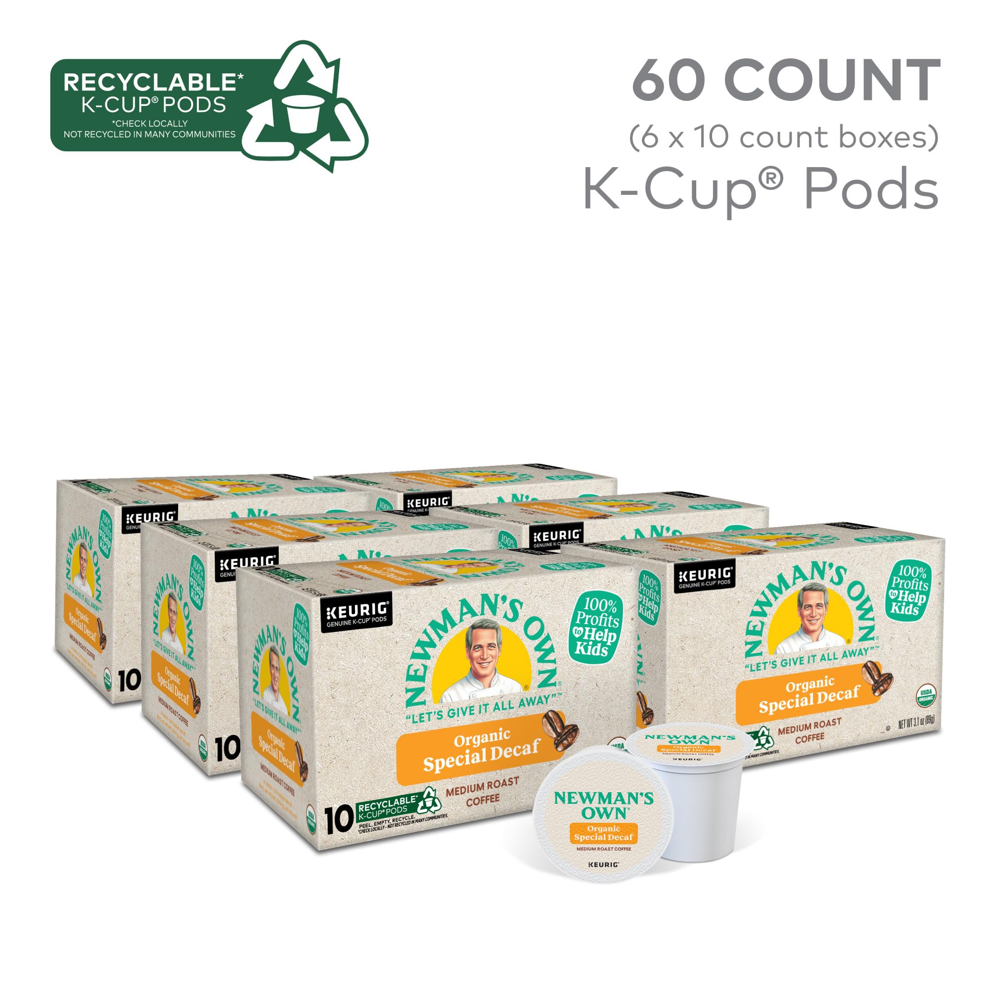Newman's Own Organic Special Blend Decaf box front showing certifications