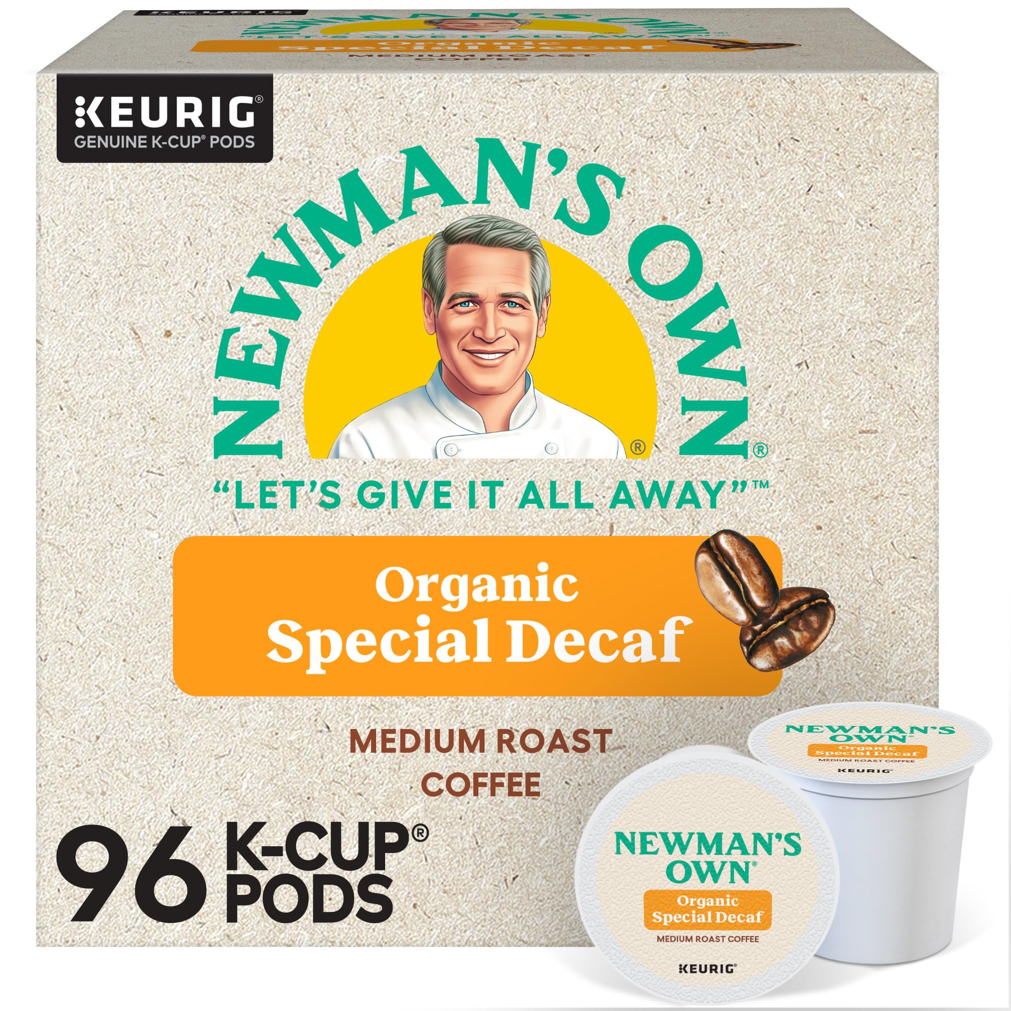 Newman's Own Organic Special Blend Decaf box highlighting premium organic coffee