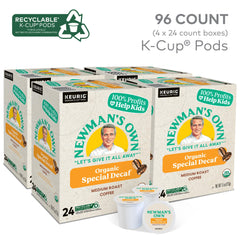 Close-up of Newman's Own Decaf pack emphasizing organic status