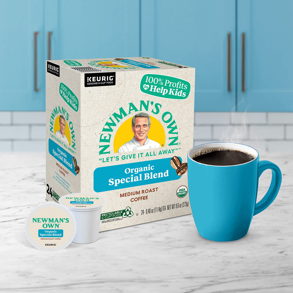 Cup of Newman's Own coffee steaming with rich aroma and balanced flavor.