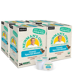 Newman's Own Organic Special Blend K-Cup Pods in hand, easy single-serve convenience.