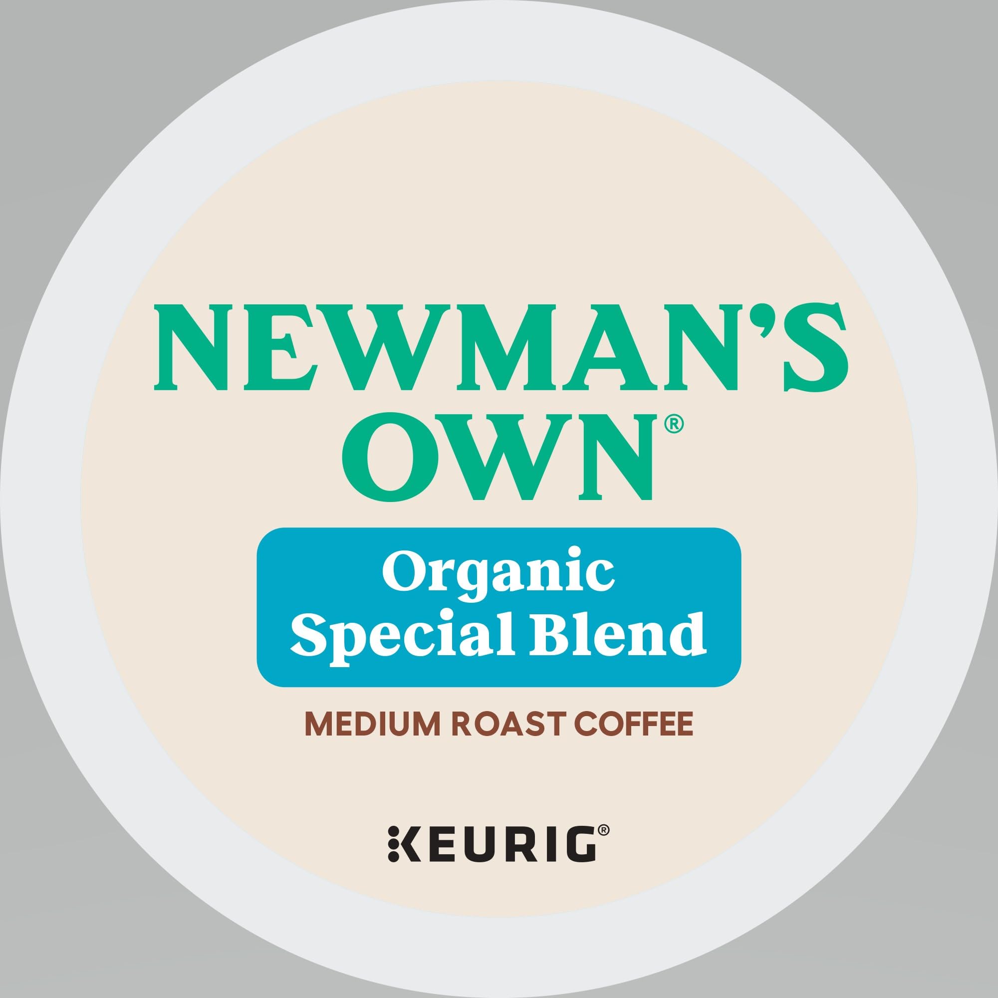 Newman's Own Organic Special Blend packaging closeup with recyclable K-Cup pods.
