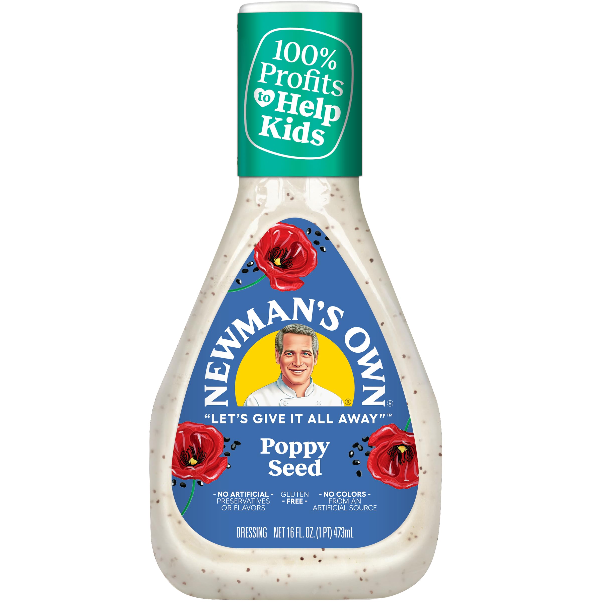 Newman's Own Poppy Seed Dressing bottle ready to enhance greens.