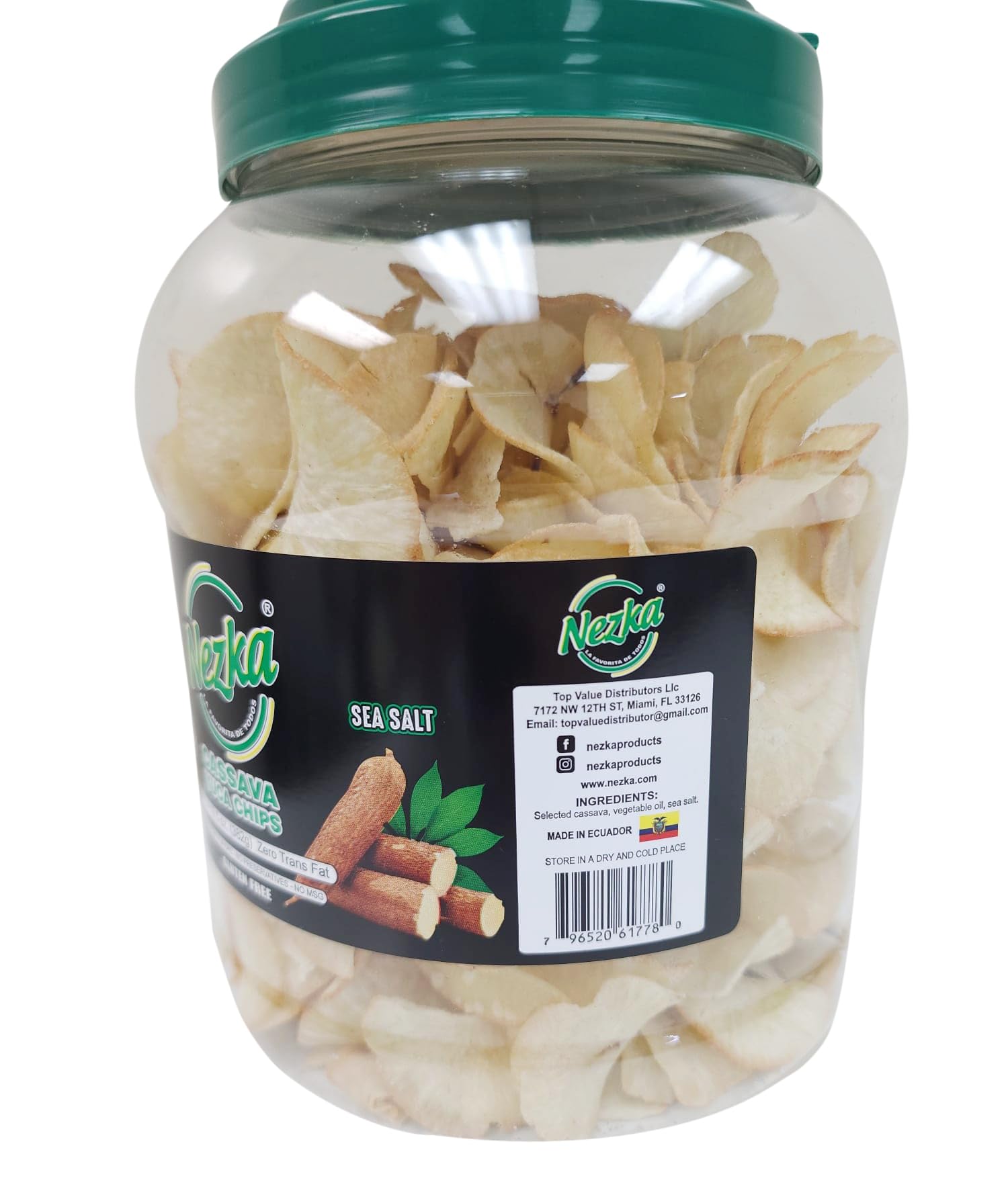 NEZKA Cassava Chips gluten-free label emphasizing a healthier option