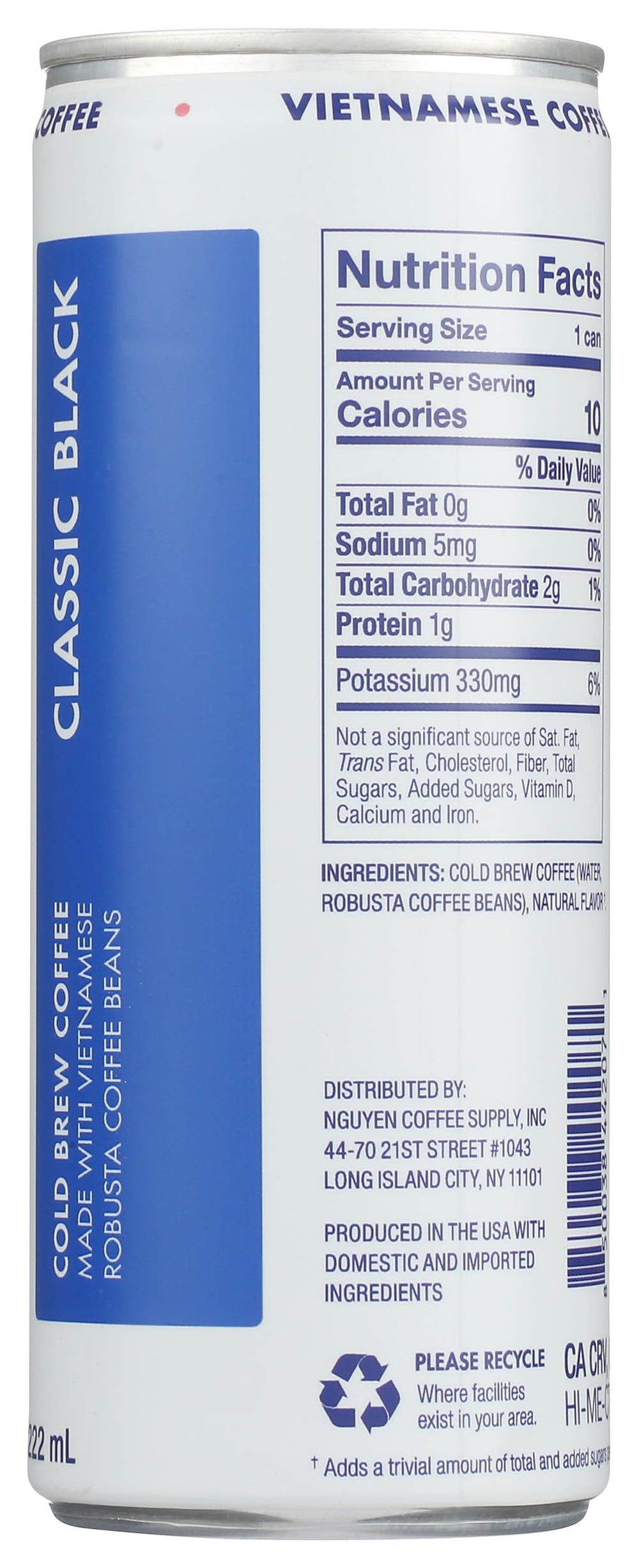 Nguyen Coffee Supply classic black cold brew packaging on a clean counter.