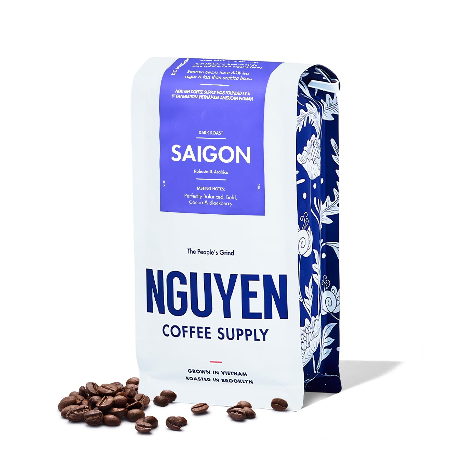Nguyen Coffee Supply Saigon Robusta-Arabica blend, bold dark roast with cacao and blackberry notes.