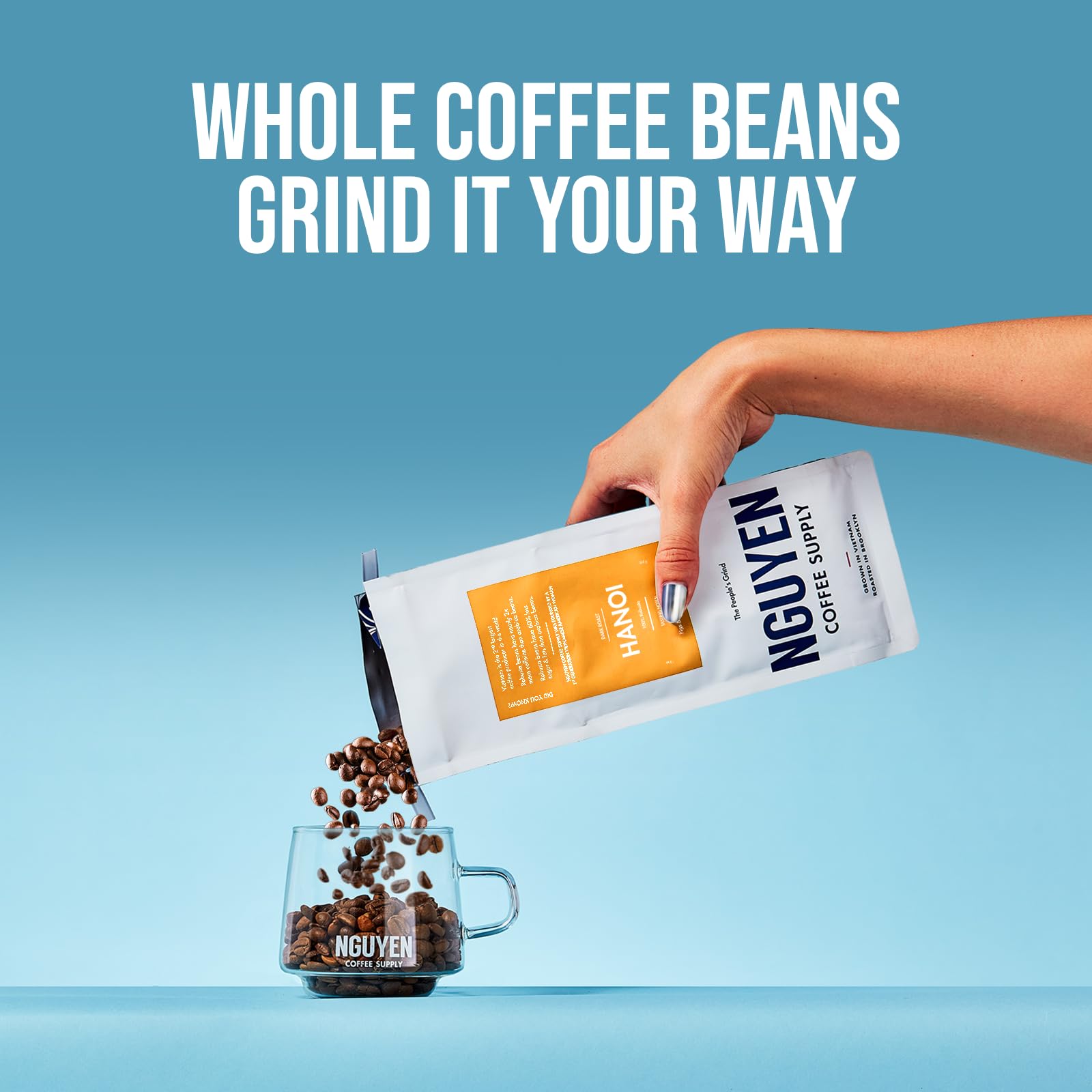 Nguyen Coffee Supply whole bean coffee ready for home grinding and any machine.