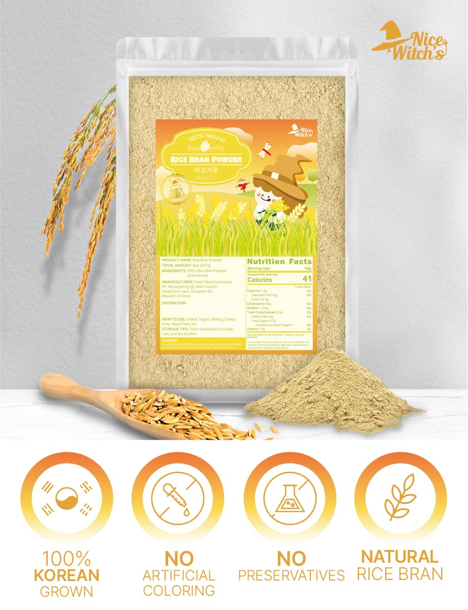 Nice Witch's rice bran powder pour demonstrates easy measurement for drinks.