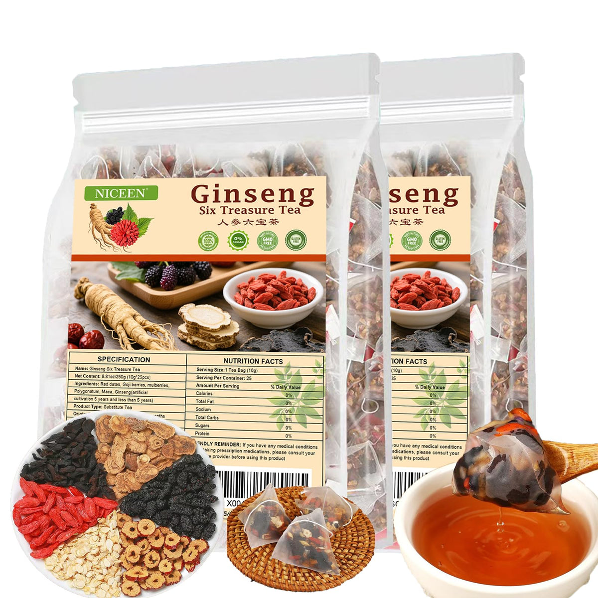 NICEEN kidney tea formula packaging highlights natural ingredients