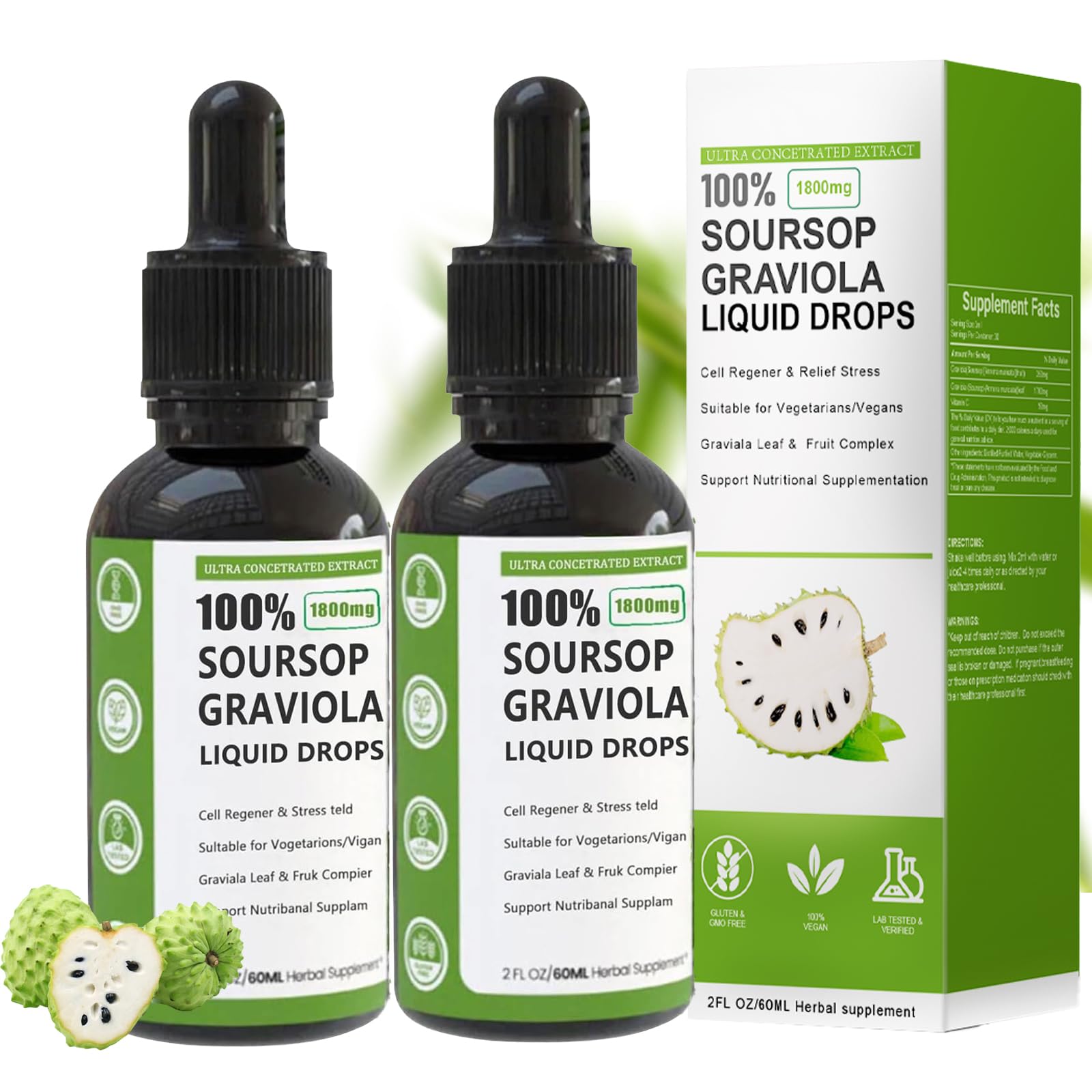 Nichalous soursop liquid drop bottle for precise, mess-free dosing.