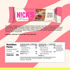Close-up of NICKS bar with cherries and nuts for crunch.