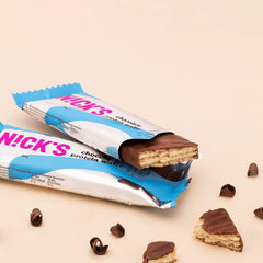 N!CK'S NICKS Protein Wafer Bar on store shelf highlighting gluten-free, keto-friendly claims.