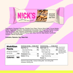 Nick's peanut chocolate snack bar close-up with peanuts and chocolate.