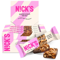 Nick's peanut chocolate snack bar packaging for on-the-go energy.