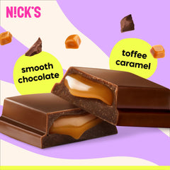 N!CK'S Soft Toffee Bar highlights caramel sauce center and soft texture.