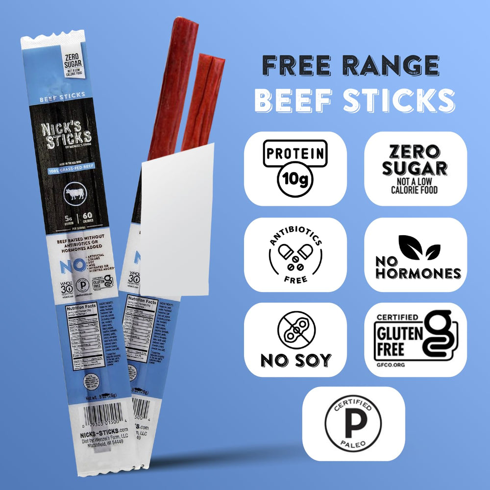 Nick's Sticks gluten-free paleo keto friendly beef snack.