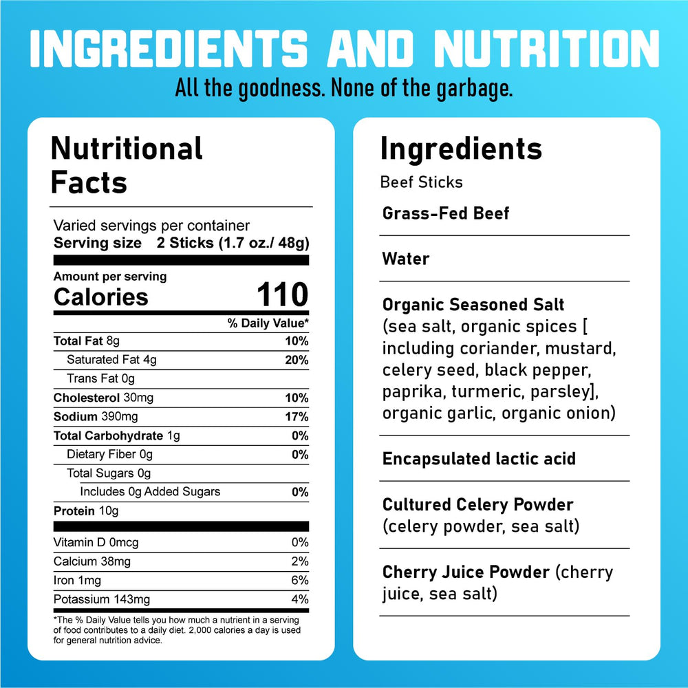 Nick's Sticks on-the-go packaging with clean ingredients.